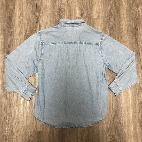 Vintage Button Up Denim Shirt with Bicycle Embroidery 90s Light Wash Jean Shirt - Picture 7 of 13